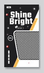 Shine bright motivational quote with abstract graphic design and checkered pattern