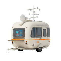 Fototapeta premium Futuristic White Camper with Weather Station, Interior Screen Display on Transparent Background