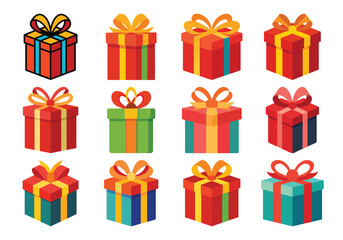 Collection of Colorful Gift Boxes with Ribbons for Celebrations and Special Occasions