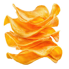 Crispy Dried Mango Slices with Vibrant Orange Color on White Background for Healthy Snack Ideas