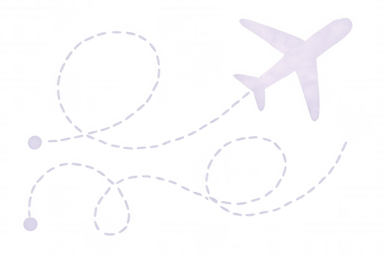 Sleek white airplane tracing dotted line trajectory, representing global travel movement against clean transparent backdrop - Powered by Adobe