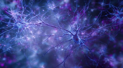 Abstract Neuron Connections in Vibrant Blue and Purple Colors