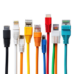 Collection of Different Ethernet Cables in Various Colors and Styles Isolated on a White Background