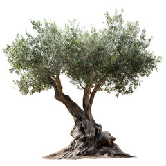 Majestic ancient olive tree isolated on black background, symbol of peace