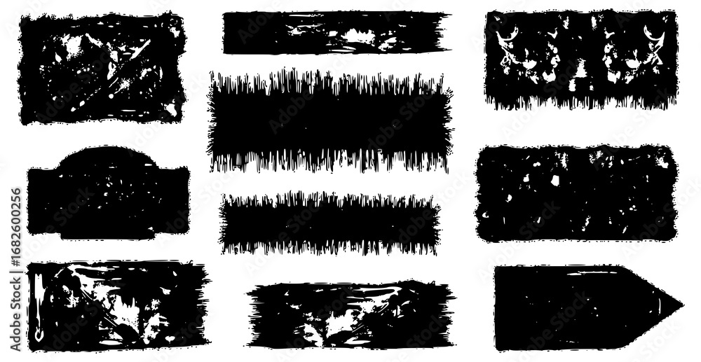 Poster black vector rough edge rectangles. grunge square frames set. jagged edge torn paper background coll