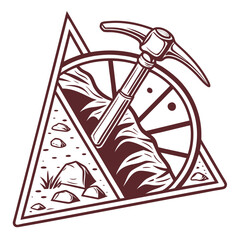 Fototapeta premium Geological Exploration Scene with Hammer and Rock Formations in a Stylized Illustration