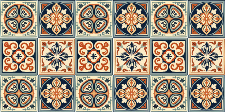 vector seamless pattern of a square shape ceramic tile, ornament texture design, moroccan arabesque style
