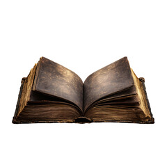 Illuminated old open book on black background evoking mystery and knowledge