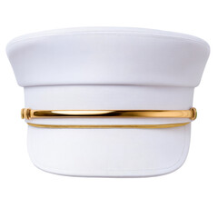 White Captain Hat with Gold Band for Nautical Themes and Marine Events, Perfect for Costume and Performance