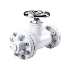 Industrial White Valve with Metal Handle for Pipelines and Plumbing Systems in Clean Environment