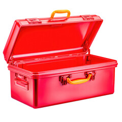 Bright Red Open Tool Box with Yellow Handle Ideal for Crafts, DIY Projects, and Home Improvement Tasks