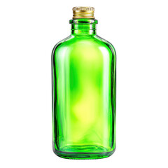 Green Glass Bottle Isolated on White Background for Beverage or Decorative Use with Smooth Surface Texture