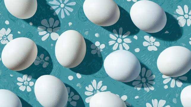 Eggs on Floral Background with Soft Shadows and Vibrant Colors