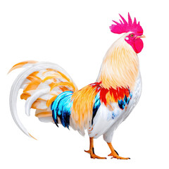 Colorful Domestic Rooster with Vibrant Feathers Displaying Unique Patterns and Bright Colors