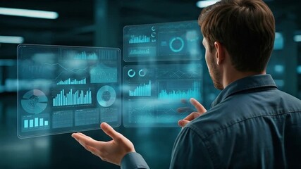 man interacting holographic data interface future technology - Powered by Adobe