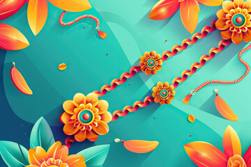 Fototapeta premium Greeting card with holiday composition for happy celebrate Raksha Bandhan, abstract vivid composition consists of fictional unreal fantastic vision on background for diverse creative work
