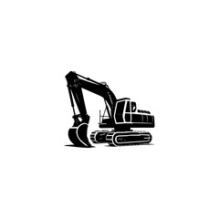 Excavator vector silhouette illustration on white background 