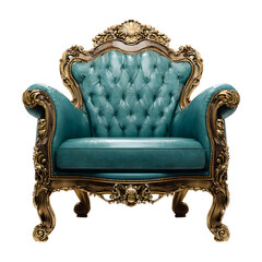 Luxurious Baroque Armchair with Teal Velvet Upholstery and Gold Ornamentation