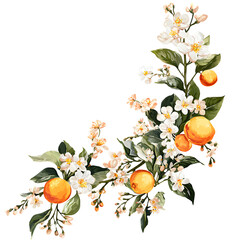 Elegant watercolor floral arrangement with oranges against a black background