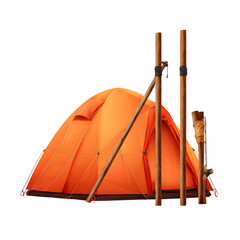 Cozy Orange Tent with Wood Poles in a Dark Setting for Camping Adventure