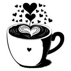 A heartwarming illustration of coffee cup filled with love and affection emitting heart shapes