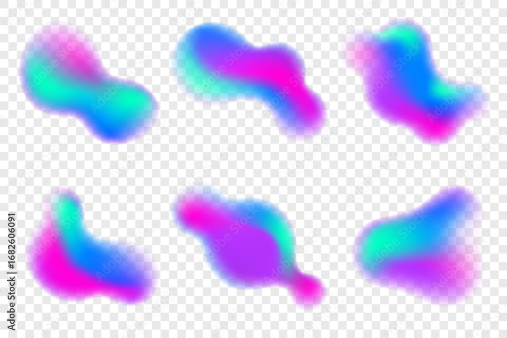Poster blurred gradient shapes on white background. blue and pink fluid soft abstract elements. vector liqu