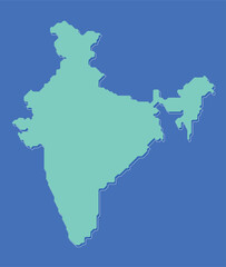 Minimal flat India map vector illustration, turquoise and blue geographic silhouette showing Indian map outline, simple modern design for education, travel, infographic, presentation, and UI