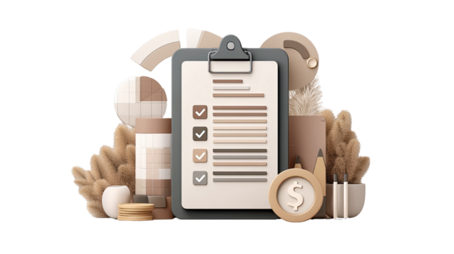 Modern Desk Workspace with Checklist, Office Supplies and Elements