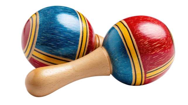 Colorful Wooden Maracas with Vibrant Pattern Design for Music Play