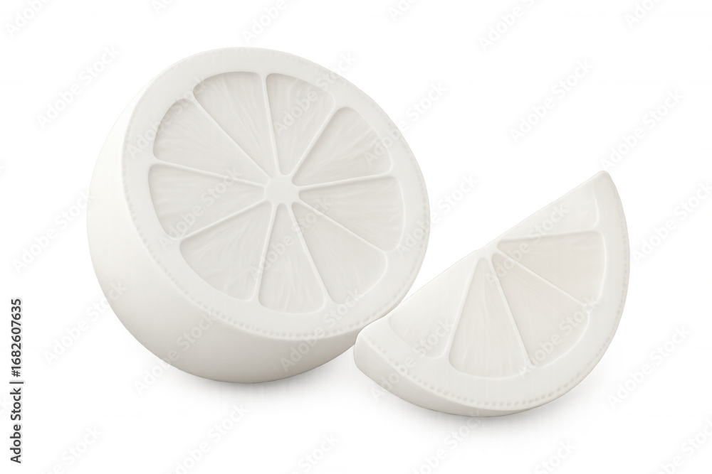 Poster 3d rendering of a white lemon slice and half isolated on a transparent background, perfect for healt