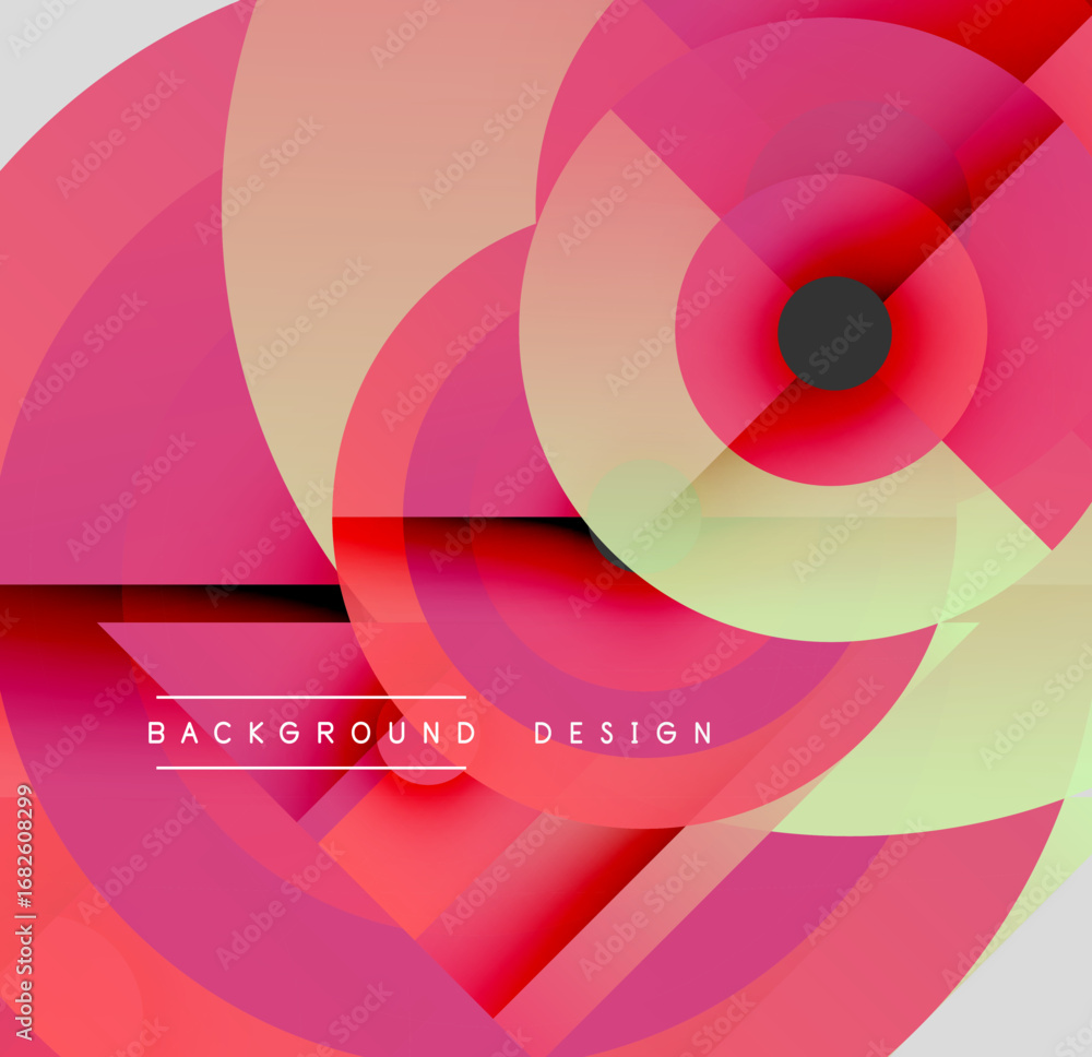 Poster abstract geometric composition. overlapping circles create dynamic visual effect. pink, yellow, red 