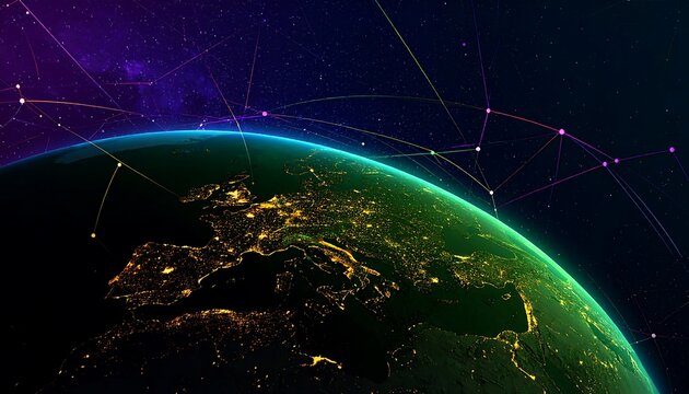 Earth at night, network of connections