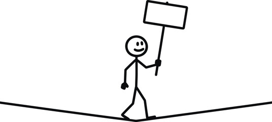 Stick figure balancing act with sign vector illustration art