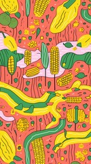 Vibrant corn pattern plant art backgrounds.