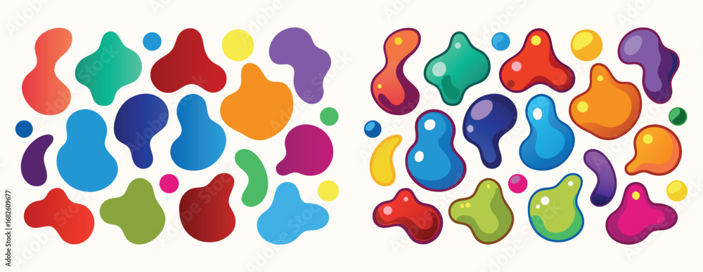 Poster vibrant abstract blob shapes assortment funky colorful organic forms fluid design elements