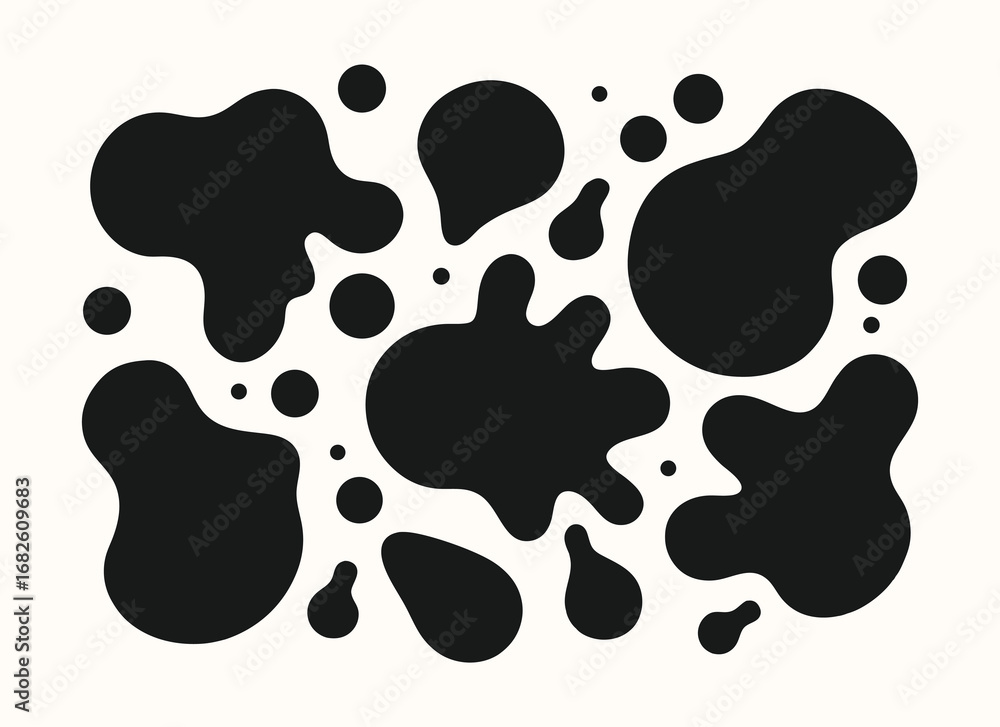 Poster abstract black ink splashes and blobs organic shapes dynamic artistic fluid patterns