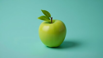Fresh Green Apple with Leaves on a Clean Background for Healthy Eating and Wellness Concepts a Minimalist Still Life