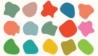 Collection of colorful organic blob shapes and abstract forms in vibrant hues