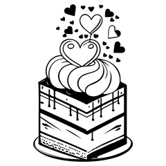 Black and white cake with heart decorations evokes sweetness and love celebrating togetherness