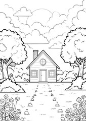 A house with shady trees coloring page