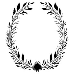 Obraz premium Botanical frame with delicate leaves and floral accents creating an elegant oval silhouette
