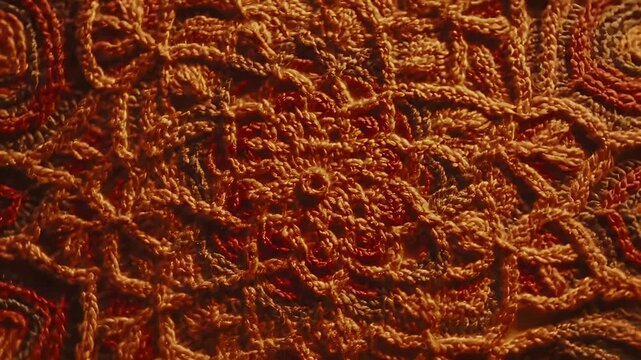 Abstract Close Up of Orange and Brown Crochet Pattern Textile Art Design