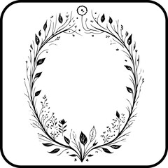 Botanical oval frame with minimalist leaves and branches evokes natural elegance and serene