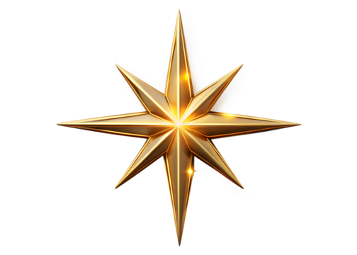 Golden eightpointed starburst isolated on transparent background