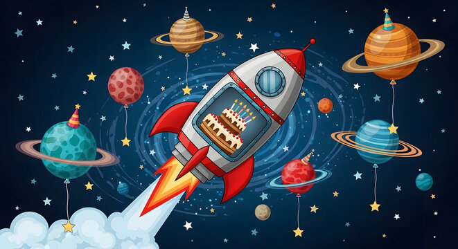 Vector illustration with space birthday theme