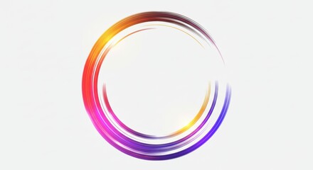 A digital illustration features a partial circle formed by colorful, curved lines against a plain white background. The colors transition from warm oranges and reds to cool purples and blues.