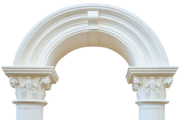 Obraz premium White Classical Arch with Ornate Columns and Pilasters on Transparent Background