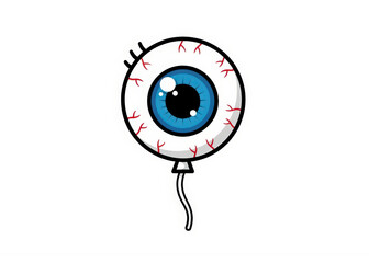 Spooky Cartoon Eyeball Balloon with Blue Iris Isolated on White Background