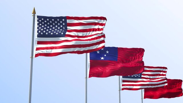 A Row Of United States And Samoa Flag