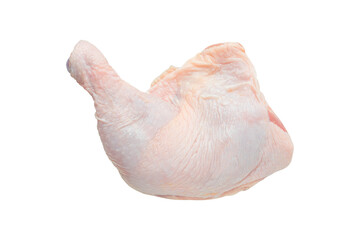 Raw chicken thigh with bone isolated on a transparent background